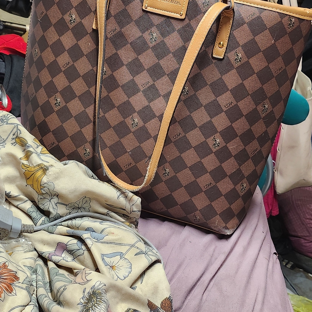 Checkered Brown Tote Bag